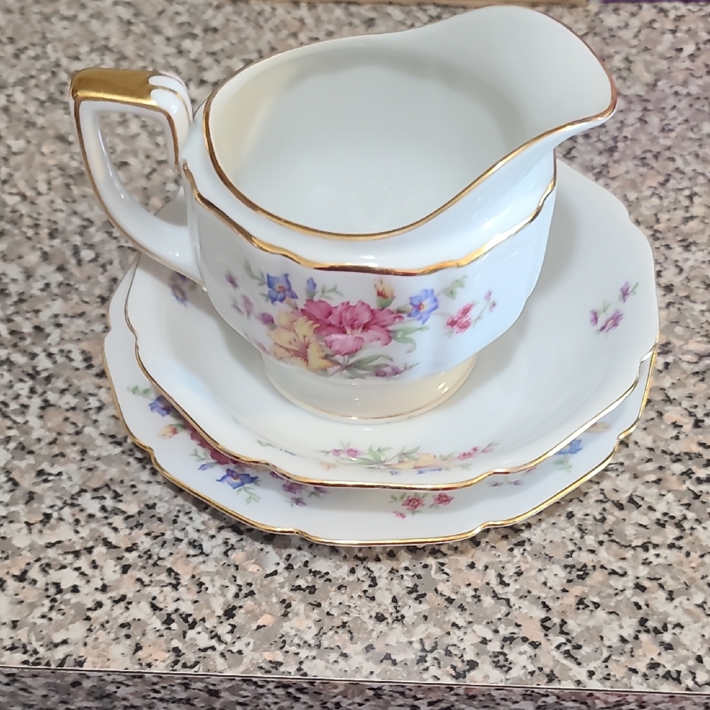 Floral Porcelain Creamer and Saucer Set